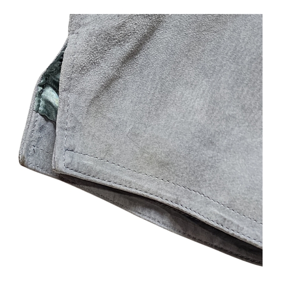 Vintage A.M.I. Suede Leather Jacket L Gray Satin Lined Western Y2K 90s - Picture 14 of 16